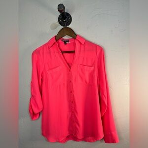 Express Women's Bright Pink Button-Down‎ Shirt Size XS
